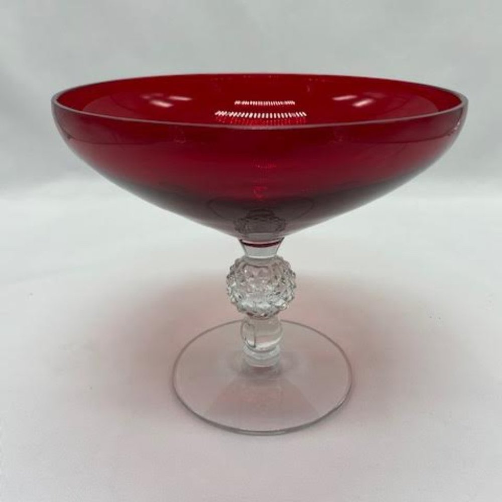 Beautiful Vintage Ruby to Clear Cut Glass Candy Compote Footed Centerpie…
